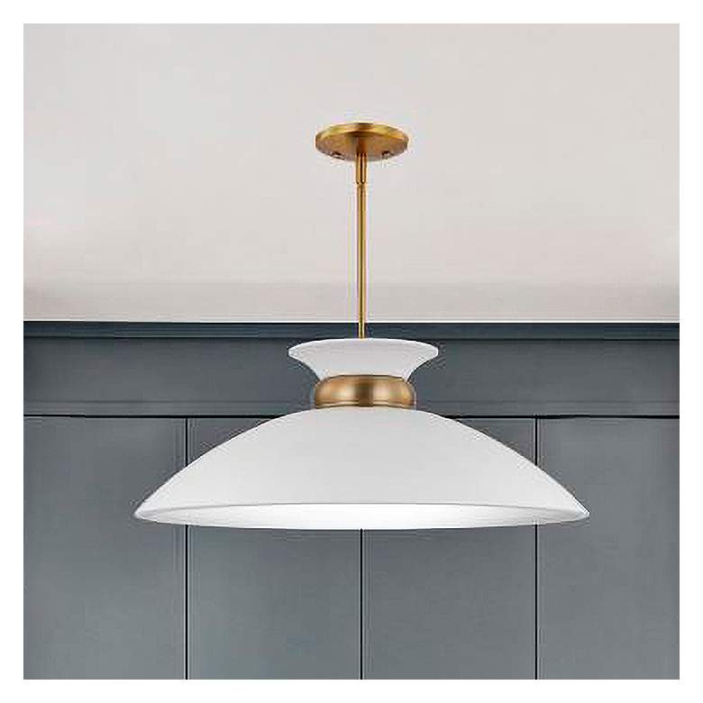 Image 1 Perkins 19 3/4" Wide Burnished Brass and White Pendant Light
