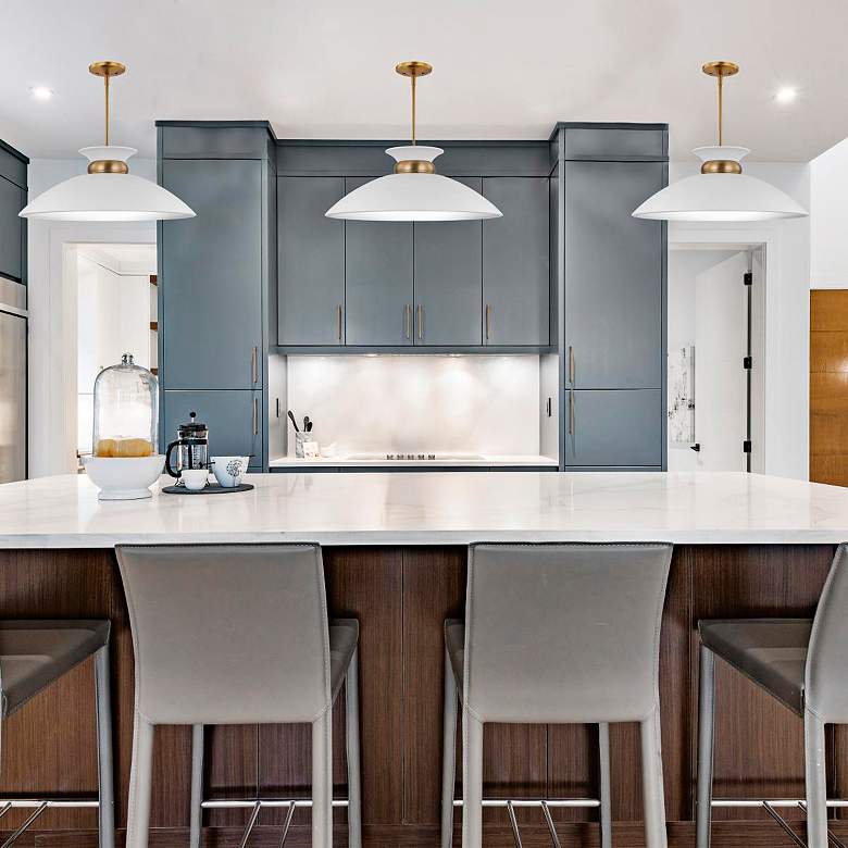 Image 5 Perkins 19 3/4" Wide Burnished Brass and White Pendant Light more views