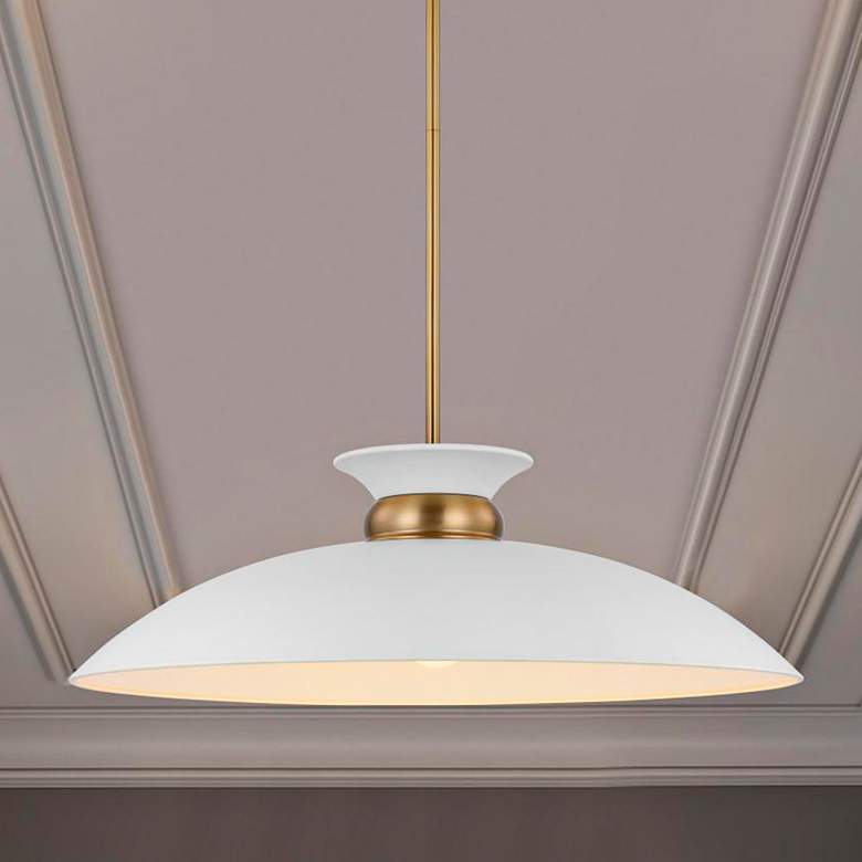 Image 1 Perkins 24"W Matte White and Burnished Brass Pendant Light