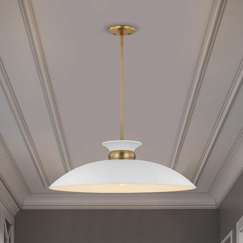 Image 6 Perkins 24"W Matte White and Burnished Brass Pendant Light more views
