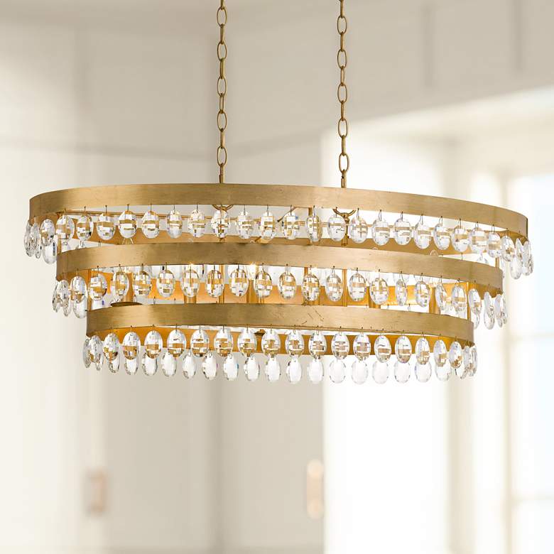 Image 1 Perla 36 inch Wide Antique Gold Kitchen Island Light Chandelier