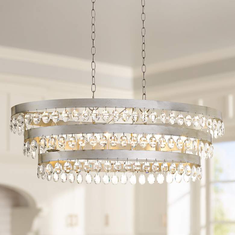 Image 1 Perla 36"W Antique Silver Kitchen Island Light Chandelier