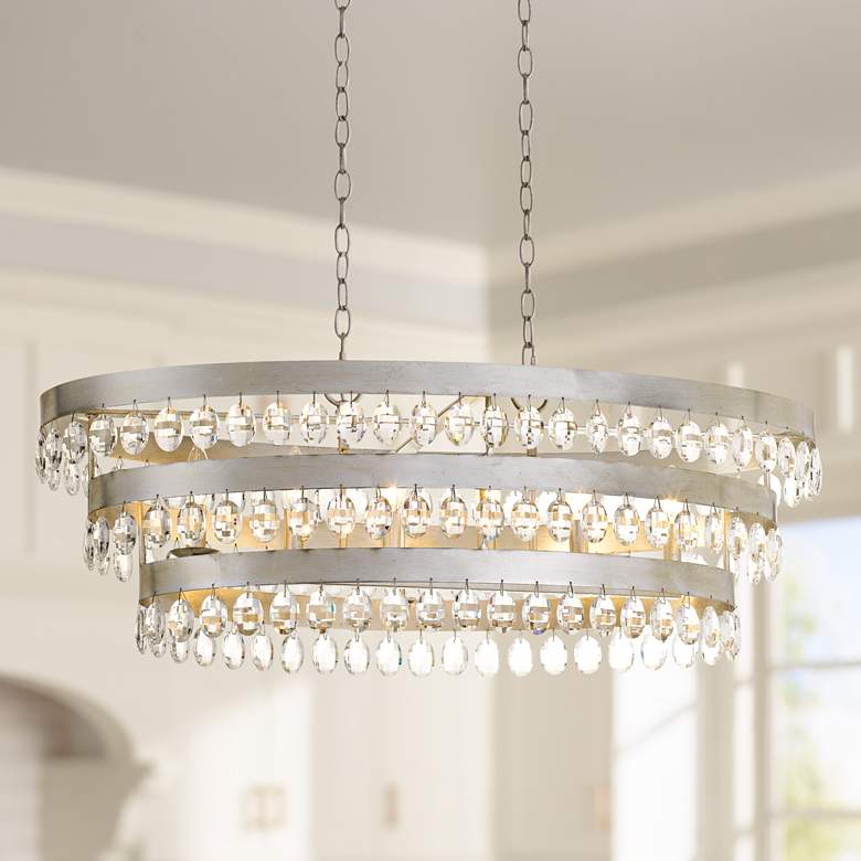 Image 1 Perla 36 inchW Antique Silver Kitchen Island Light Chandelier