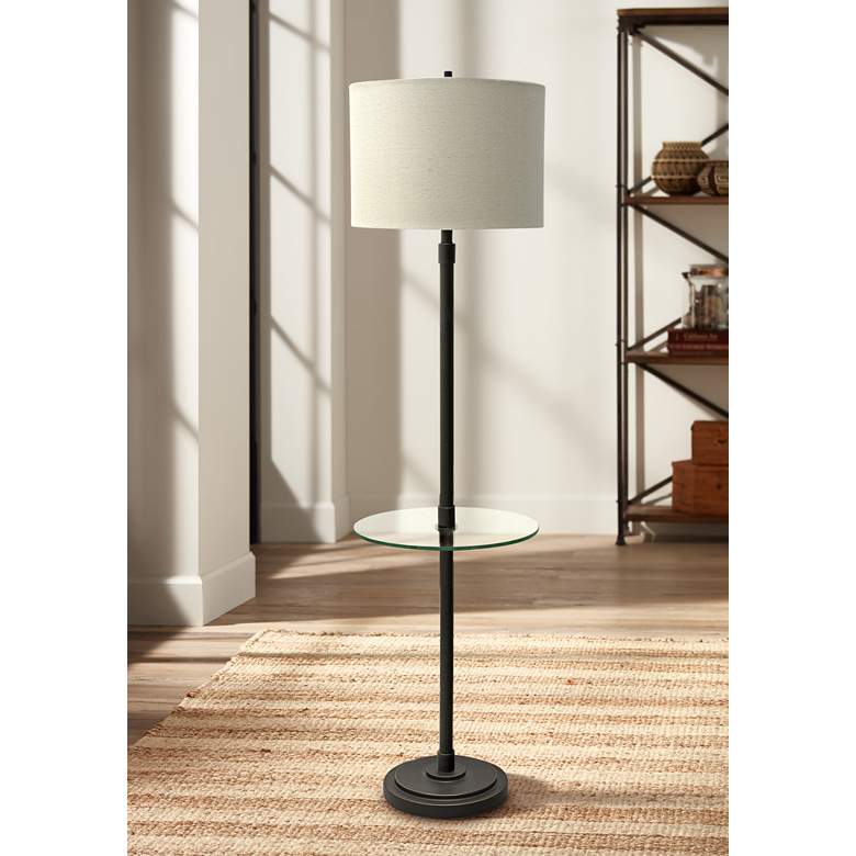 Image 1 Perlin 61" Espresso Black Clear Glass Tray Table Floor Lamp