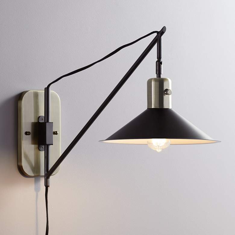 Image 1 Perrey Gun Metal and Antique Brass 17 1/2"H LED Swing Arm
