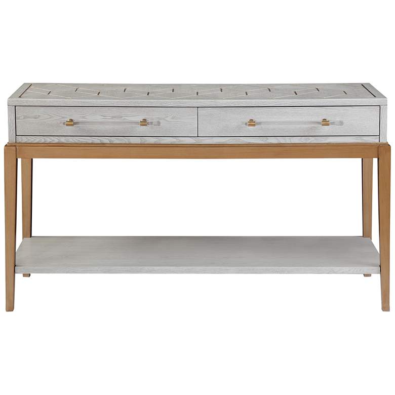 Image 4 Perrine 55"W Soft Graphite and Gold 2-Drawer Console Table more views