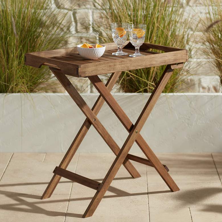 Image 1 Perry 27 inch Wide Natural Wood Outdoor Folding Tray