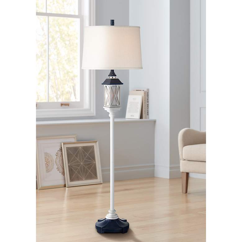 Image 1 Perry Antique and Navy Nautical Floor Lamp with Night Light