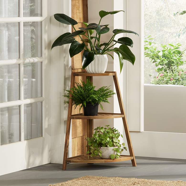 Image 1 Perry Wooden 3-Shelf Indoor-Outdoor Plant Stand