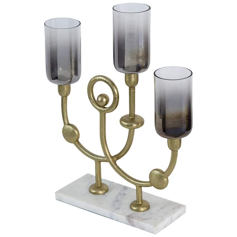 Image 1 Persey 16.5" Black & Gold Aluminum Glass Candle Holder with Marbl