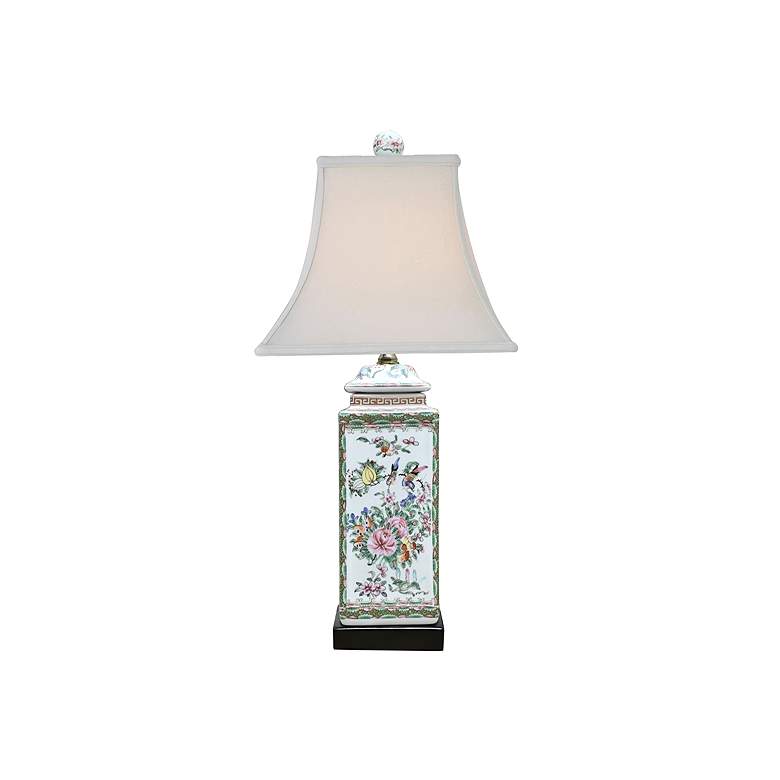 Image 1 Persimmon Rose Medallion Porcelain Square Jar Table Lamp