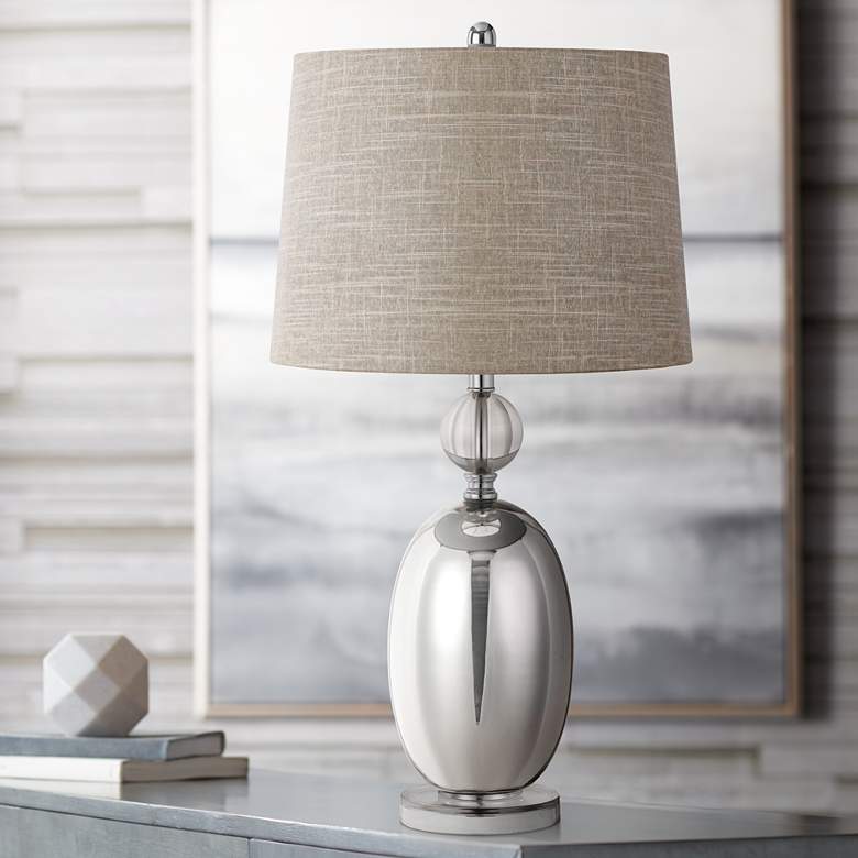 Image 1 Perth Glass Table Lamp with Dark Gray Shade