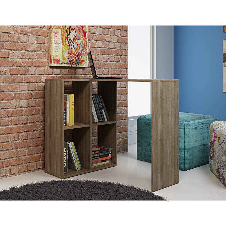 Image 1 Pescara 35 1/2 inch Wide Oak Wood Modern Cubby Shelves and Desk
