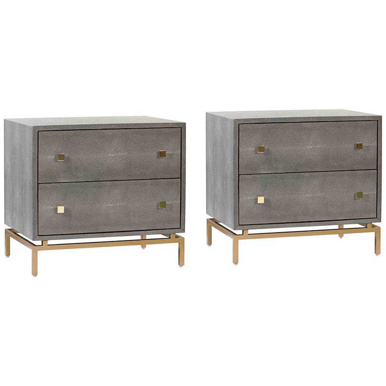 Image 1 Pesce Shagreen 25" Wide Textured Gray 2-Drawer Nightstands Set of 2