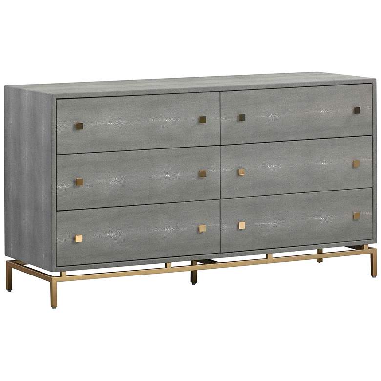 Image 2 Pesce Shagreen 57 inch Wide Gray Acacia Wood and Iron 6-Drawer Dresser