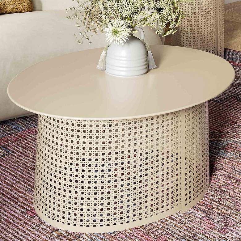 Image 1 Pesky 32" Wide Eggnog Cream Oval Coffee Table
