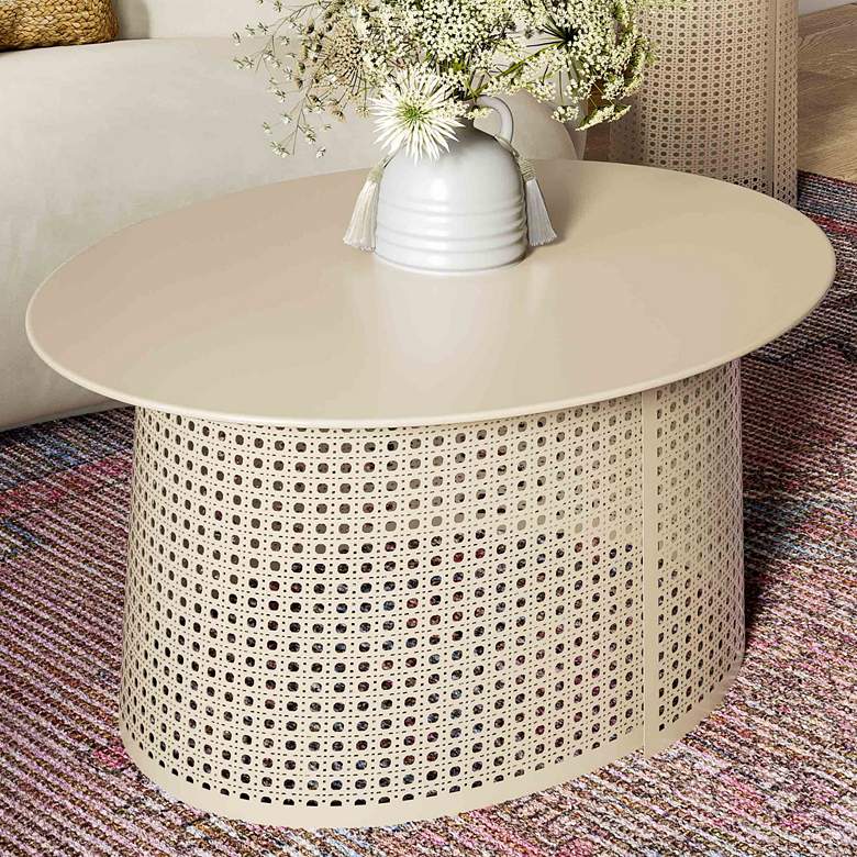 Image 2 Pesky 32 inch Wide Eggnog Cream Oval Coffee Table