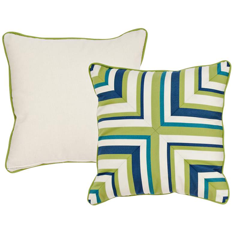 Image 1 Pesto Blue and Green Geometric 18 inch Indoor-Outdoor Pillow