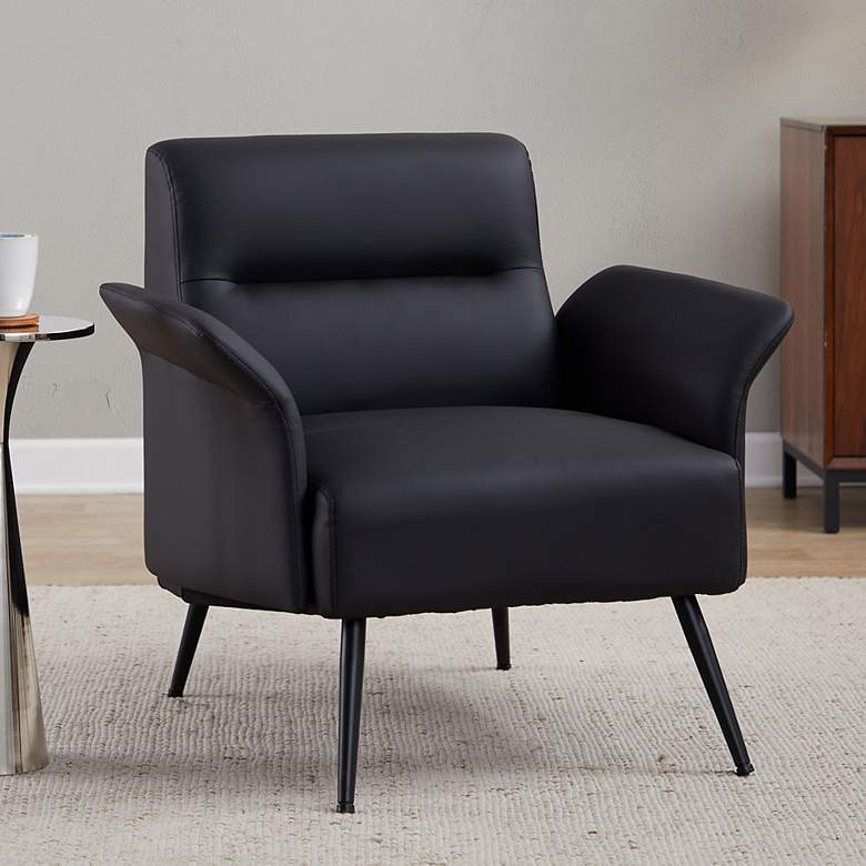 Image 1 Petal Accent Chair in Black Metal and Black Faux Leather by LumiSource