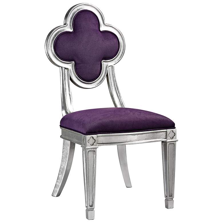Image 1 Petal Deep Purple Chenille Silver Leaf Dining Chair