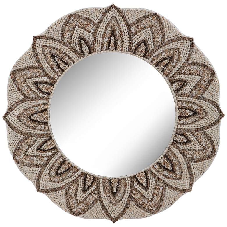 Image 1 Petal Edge Floral Sea Shell Mosaic 32 inch Round Wall Mirror