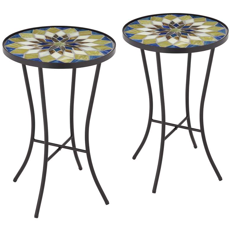 Image 1 Petal Mosaic Multicolor Outdoor Accent Tables Set of 2