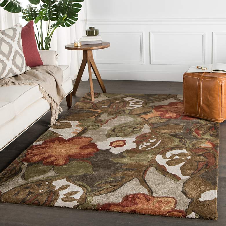 Image 1 Petal Pusher BL12 5&#39;x8&#39; Light Gray and Brown Floral Area Rug