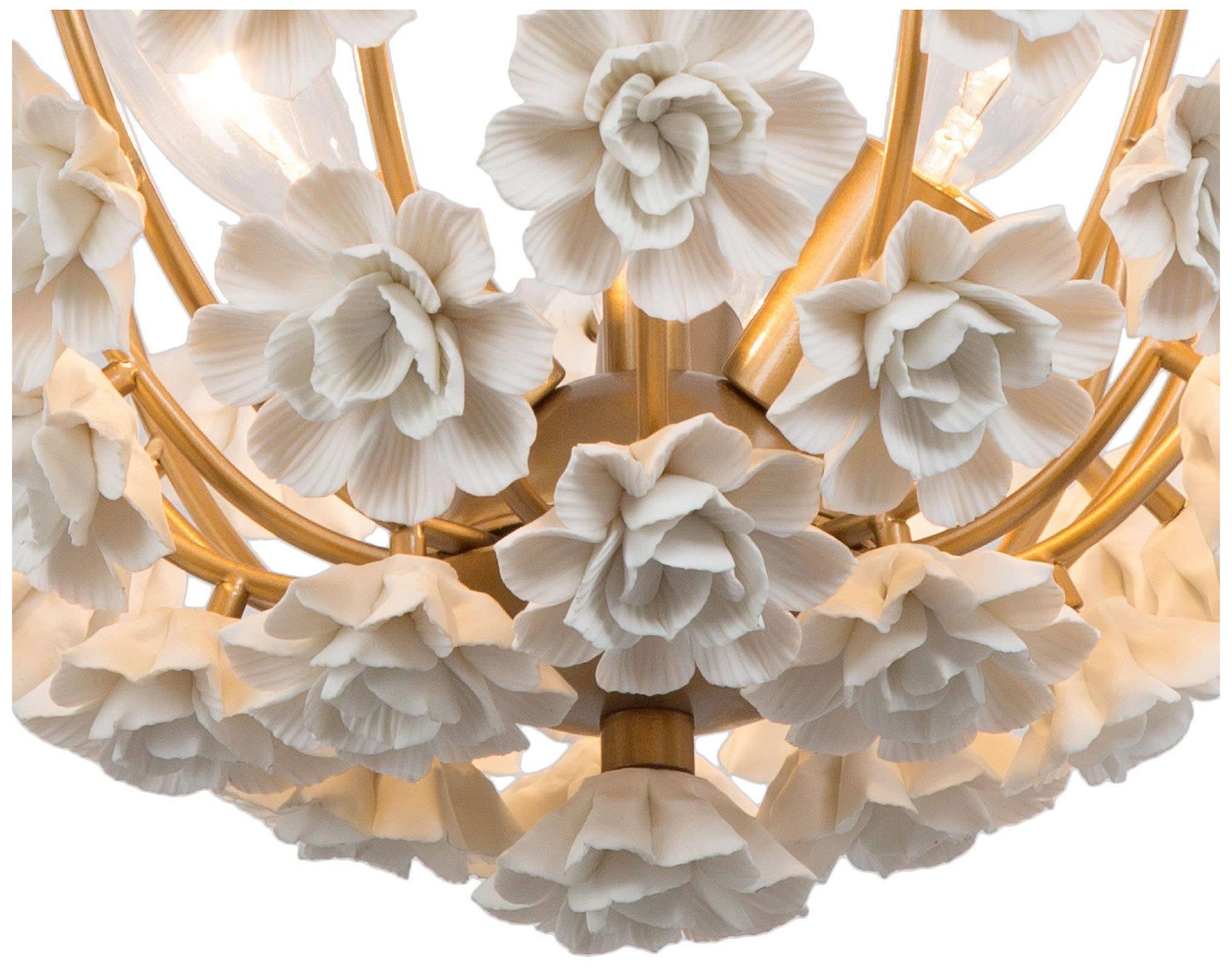 Image 4 Petalina 15.7" wide 3-Light Brass Art Deco Semi-flush Mount more views