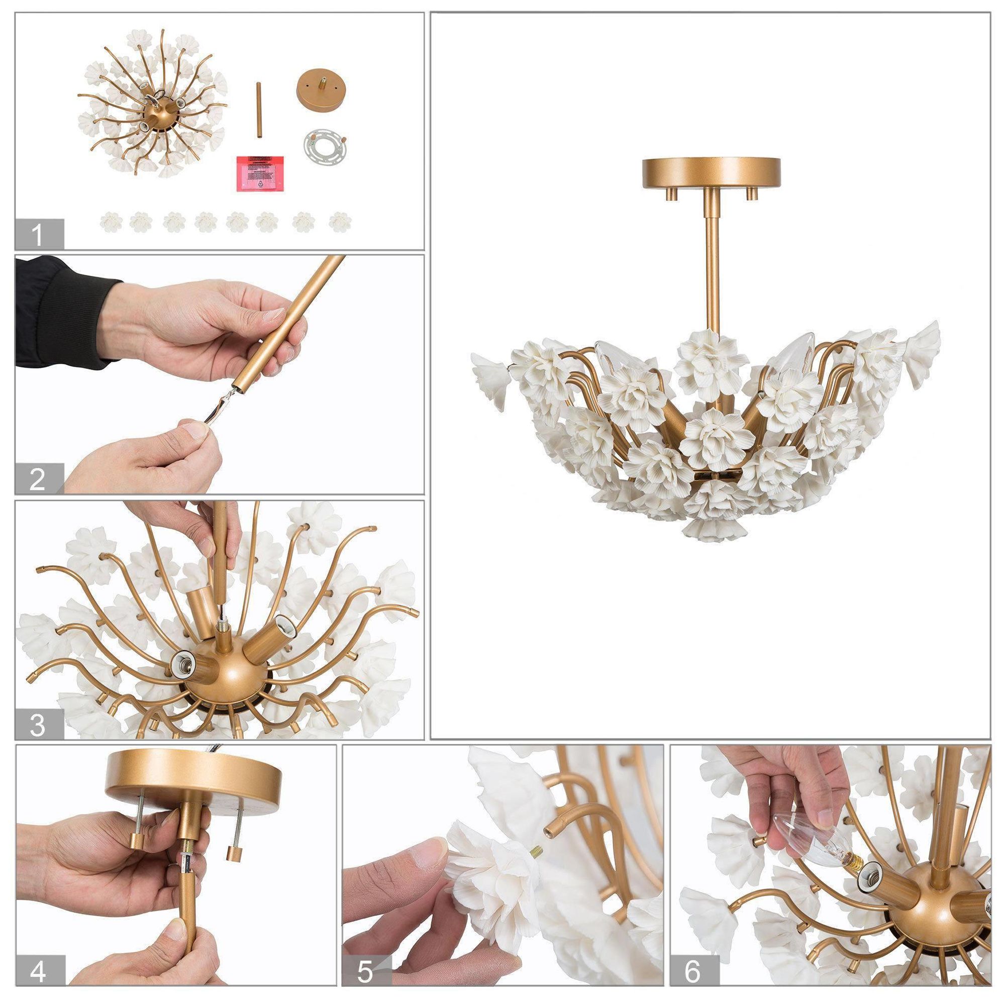Image 6 Petalina 15.7" wide 3-Light Brass Art Deco Semi-flush Mount more views