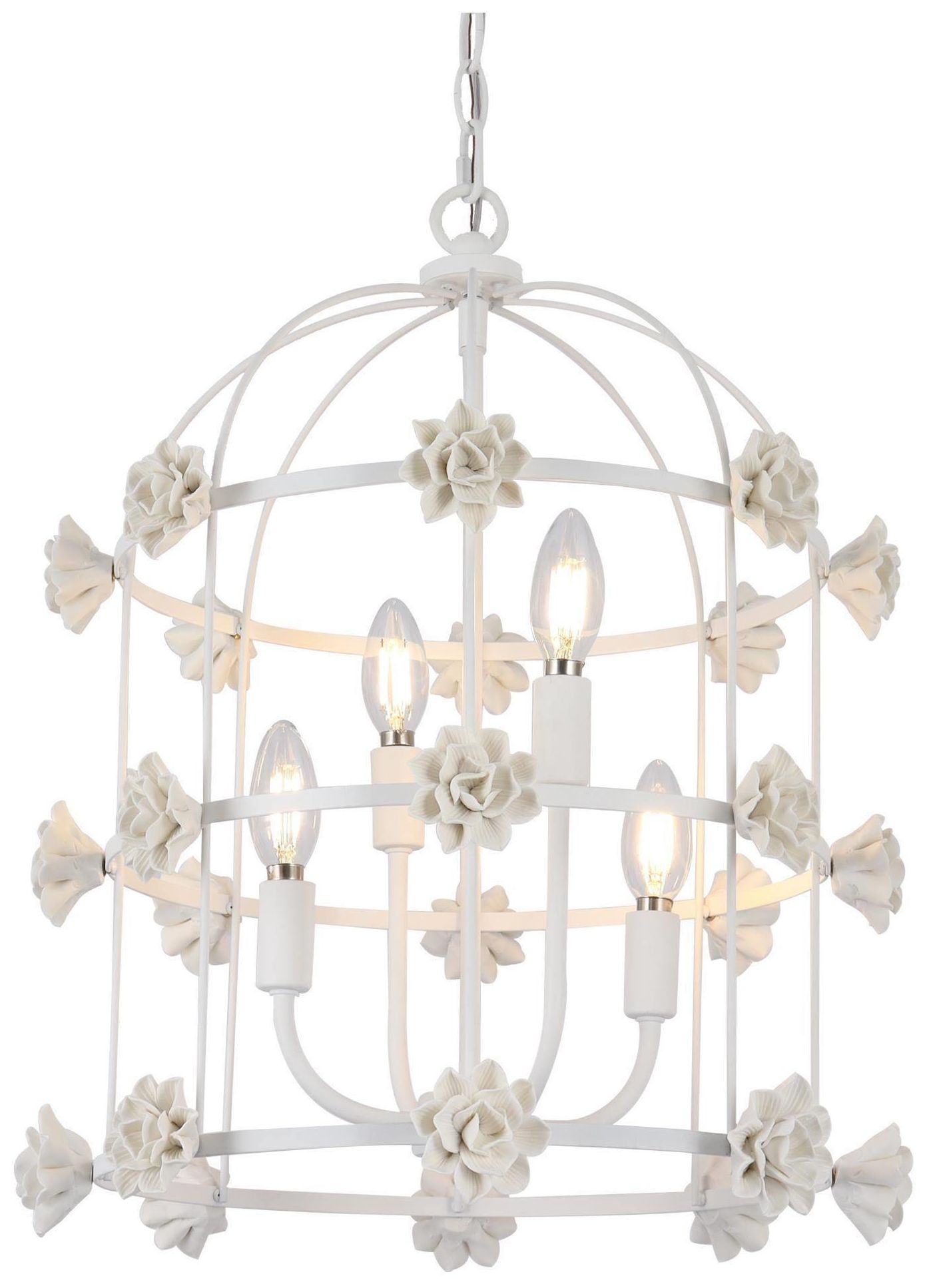 Petalina 16.1" wide 4-Light Brass Art Deco Cage Lantern Chandelier
