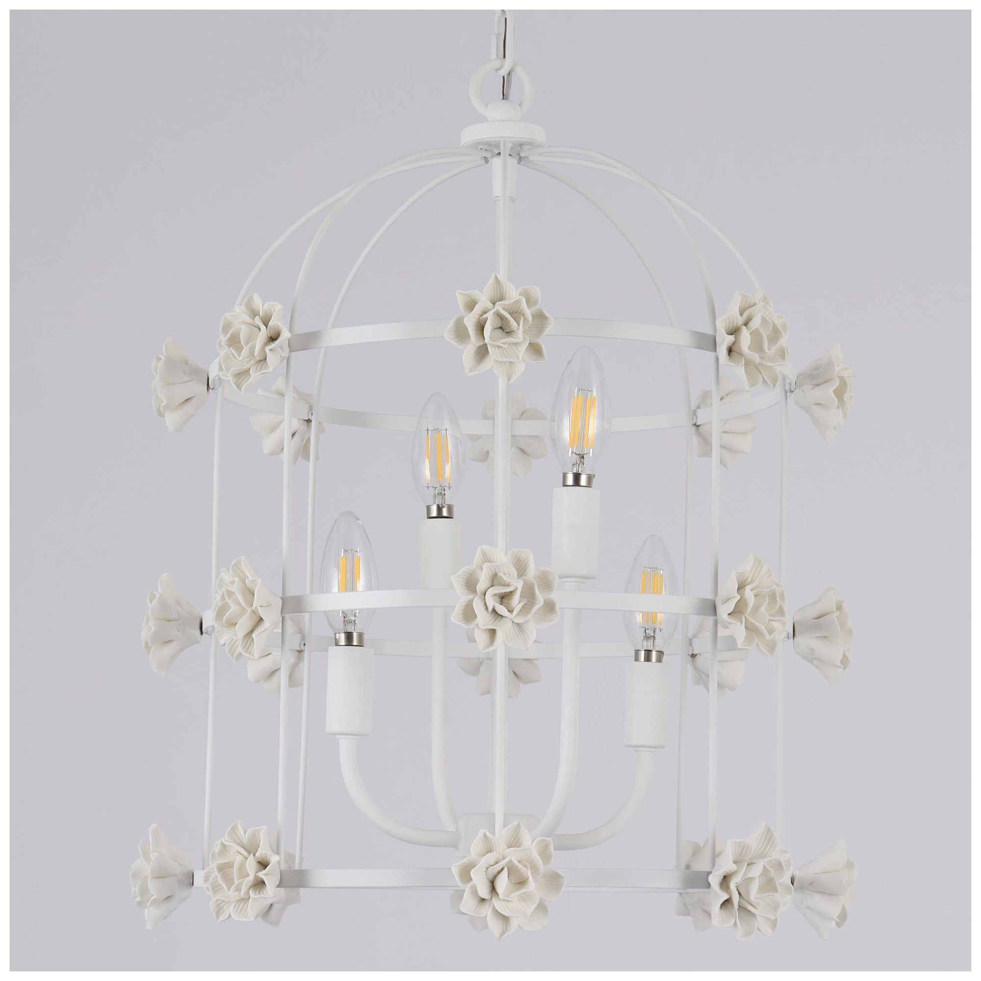 Image 3 Petalina 16.1" wide 4-Light Brass Art Deco Cage Lantern Chandelier more views