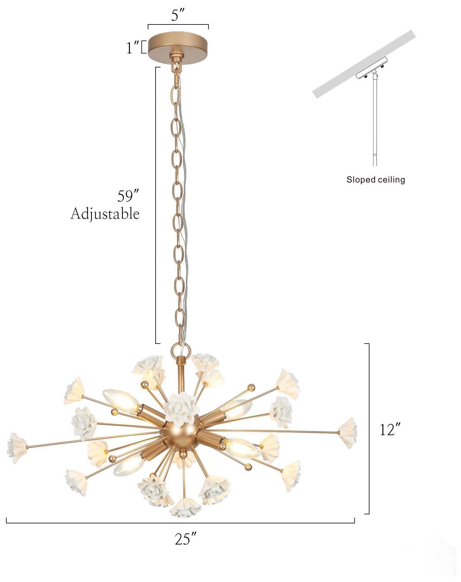 Thumbnail3 of Petalina 24.8" wide 4-Light Brass Art Deco Sputnik Chandelier more views