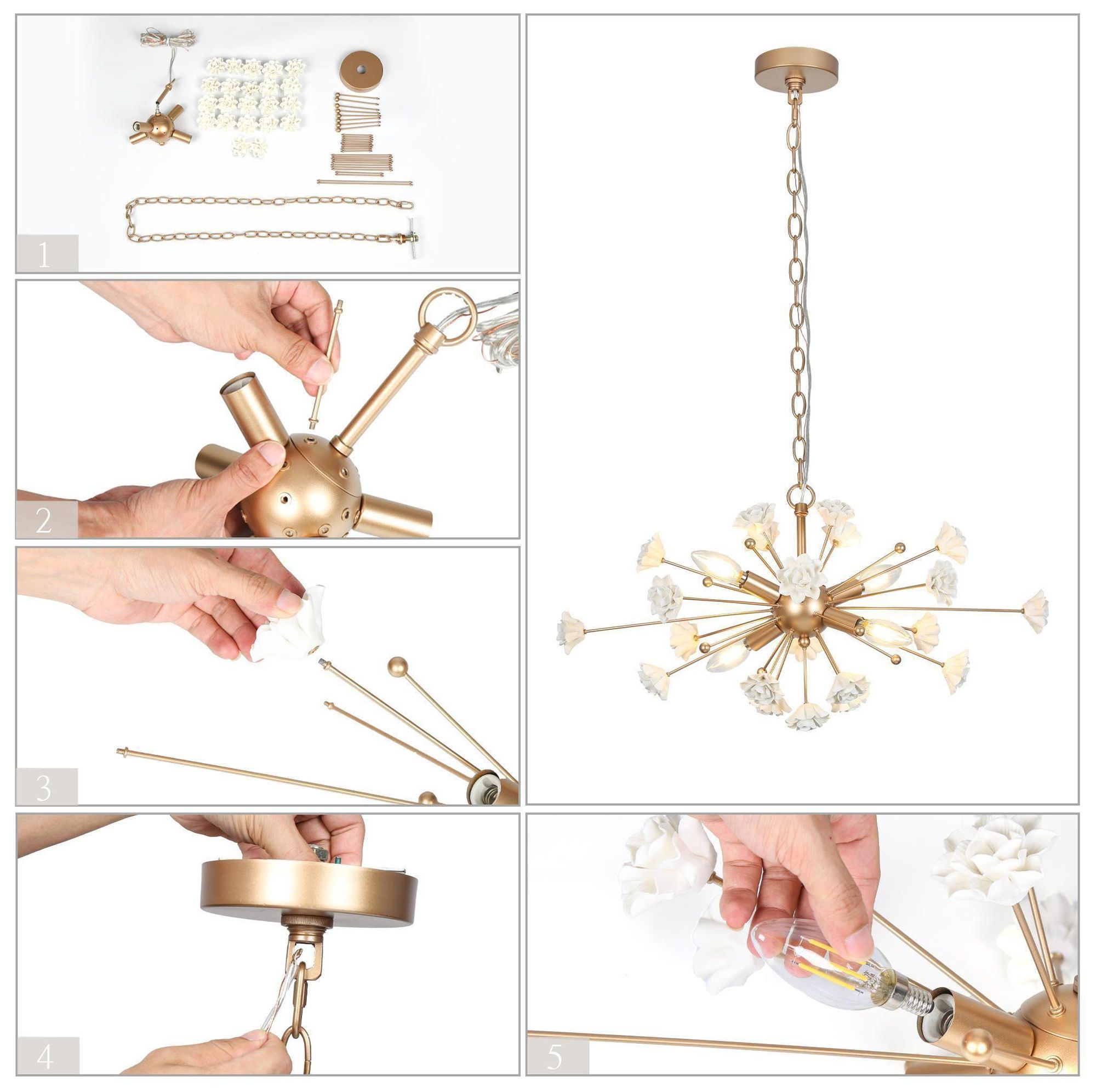 Petalina 24.8" wide 4-Light Brass Art Deco Sputnik Chandelier