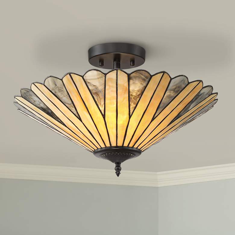 Image 1 Petals 18" Wide Bronze Tiffany Style Ceiling Light