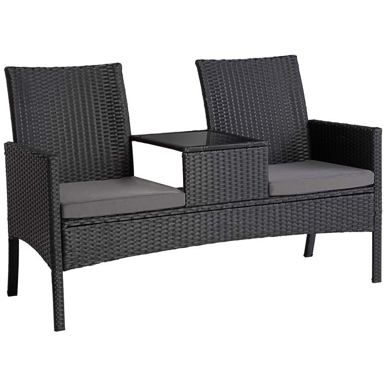 Image 2 Pete Black Metal and Rattan Double Chair with Center Table