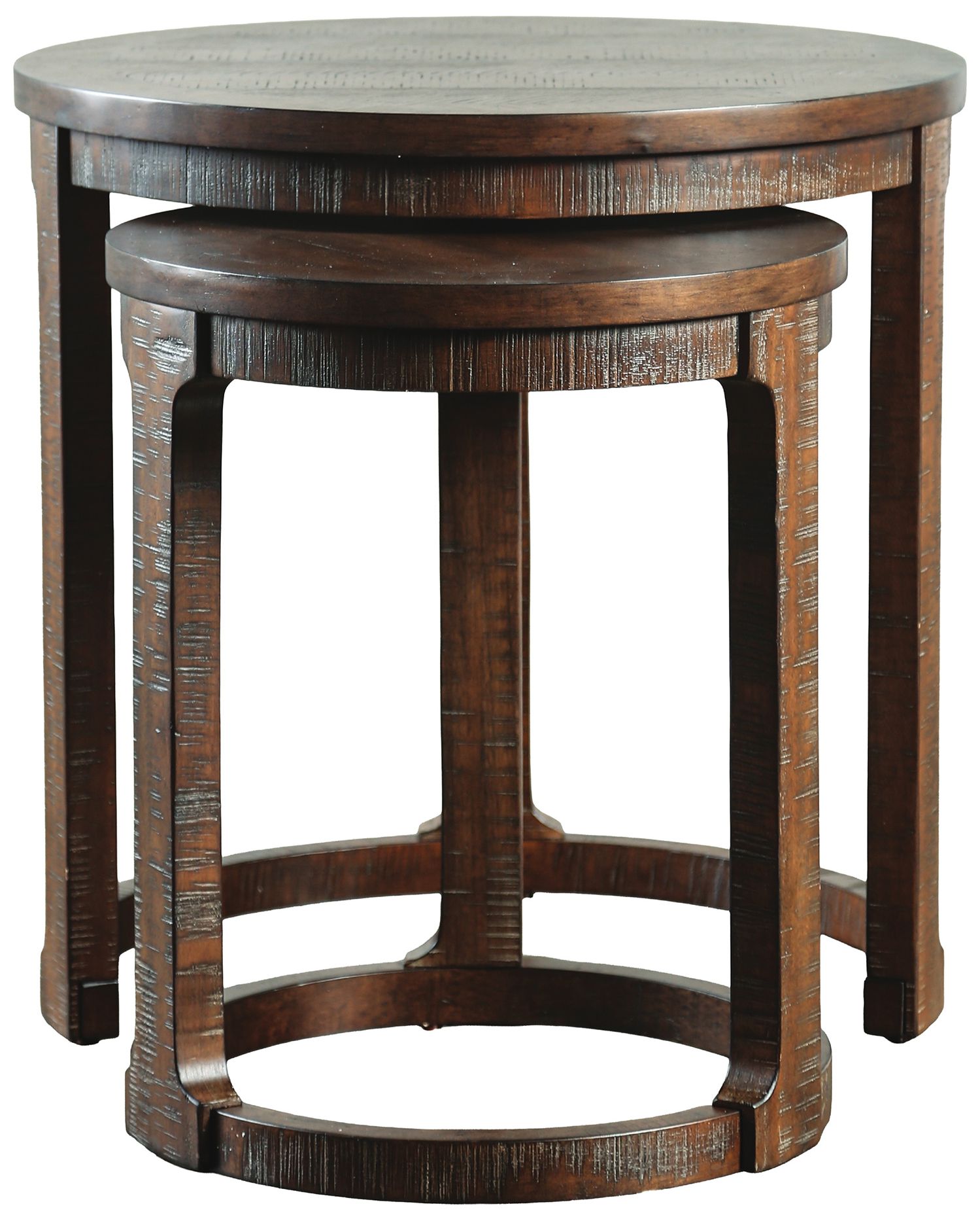 Image 3 Peter 24" Wide Distressed Espresso Round Wood Nesting End Table more views