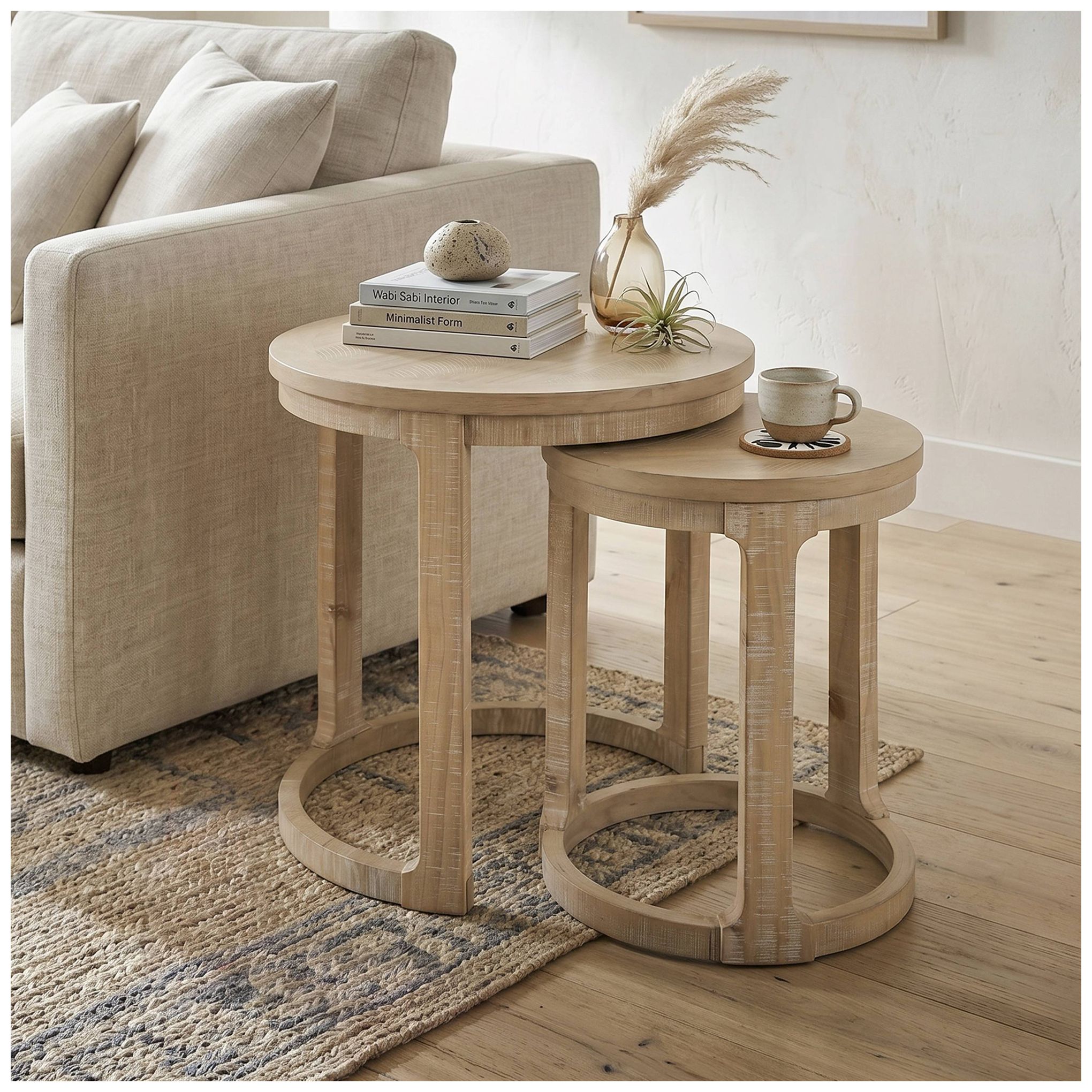 Image 2 Peter 24" Wide Natural Round Wood Nesting End Table more views