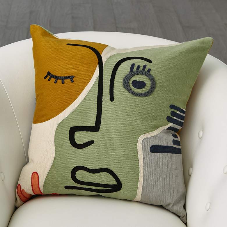 Image 1 Petey Multi-Color Human Face 20" Square Throw Pillow