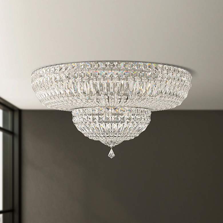 Image 1 Petit Crystal Deluxe 12"H x 24"W 13-Light Flush Mount in Silver