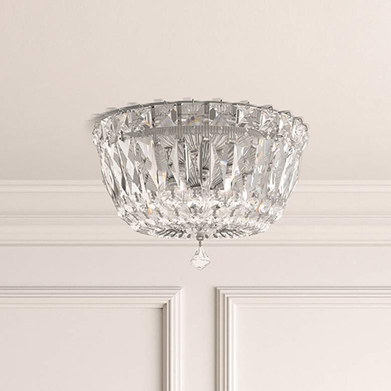 Image 1 Petit Crystal Deluxe 8" Wide Silver Clear Crystal 3-Lt Flush Mt