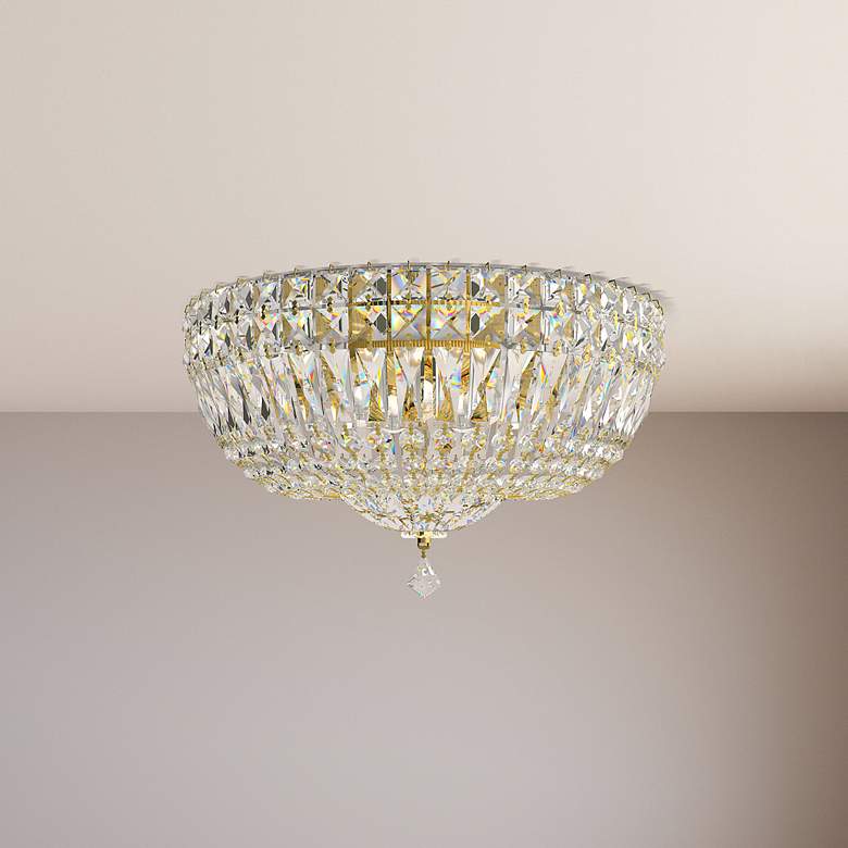 Image 1 Petit Crystal Deluxe 8"H x 14"W 5-Light Flush Mount in Polished G