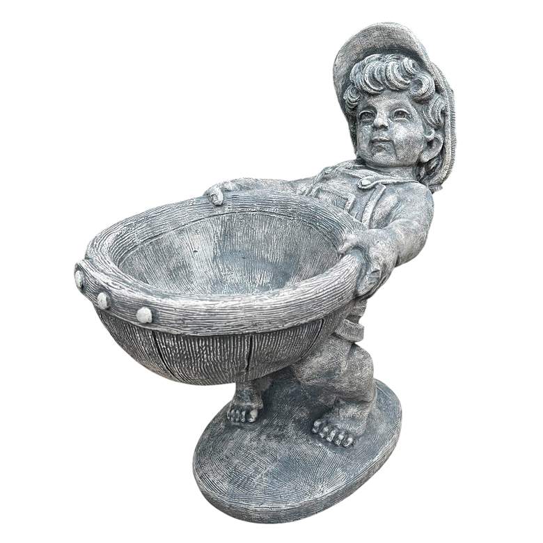 Image 1 Petite Boy 20 inch Wide Cast Stone Garden Planter or Birdbath