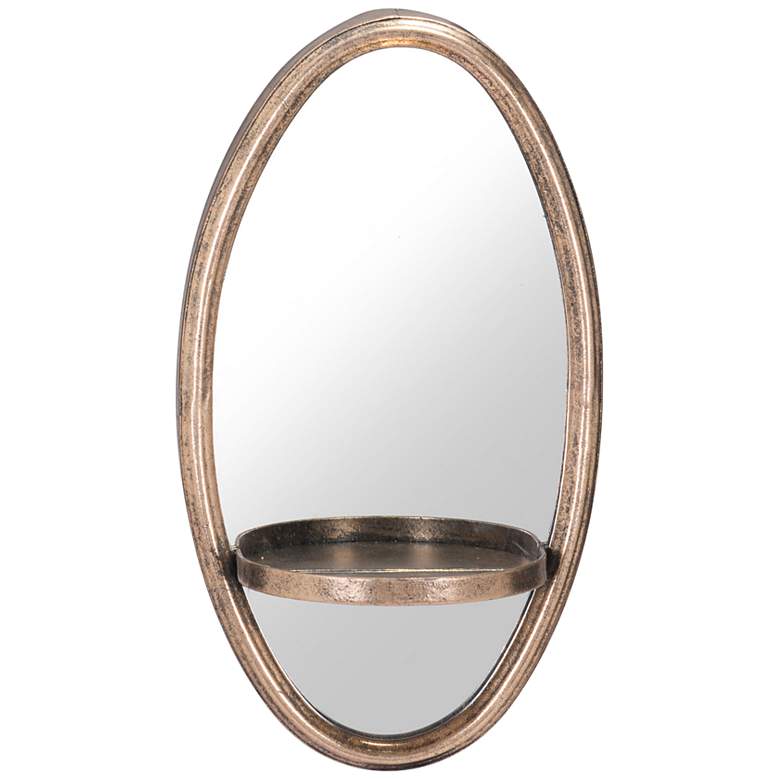 Image 1 Petite Ogee Gold 7" x 12 3/4" Oval Wall Mirror with Shelf