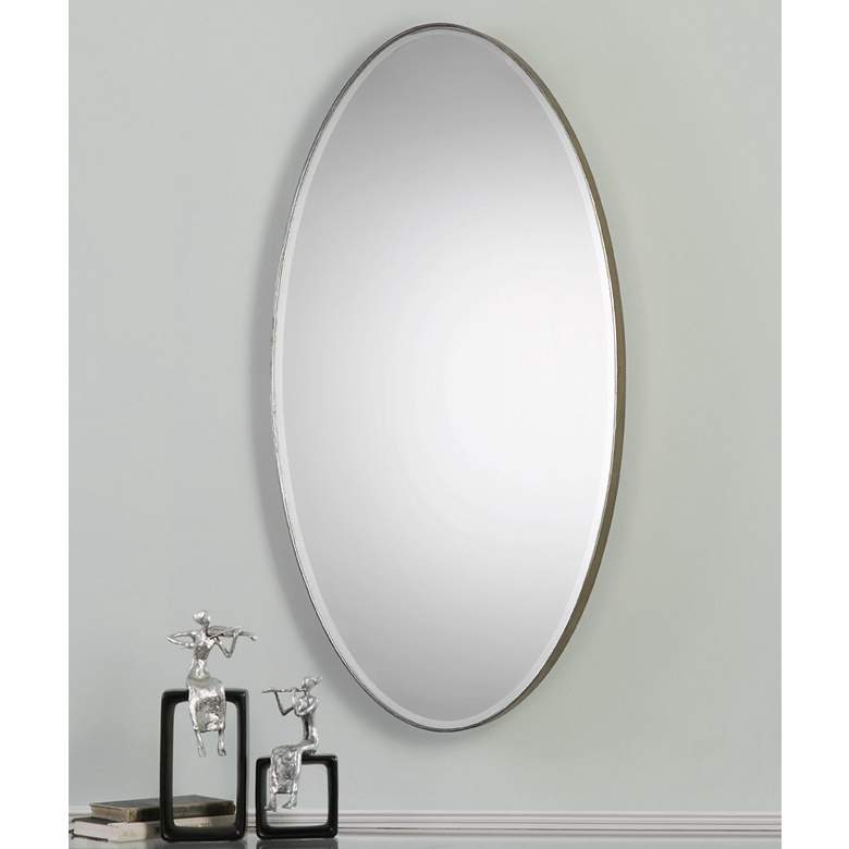 Image 1 Petra Antique Silver 24 1/4 inch x 48 1/4 inch Oval Wall Mirror