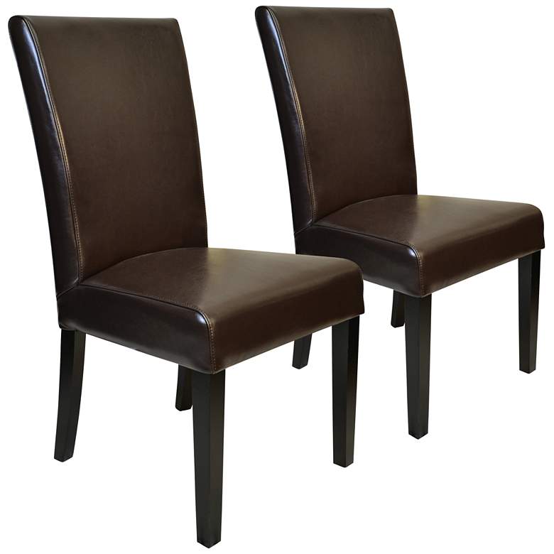 Image 1 Petra Brown Split Leather Straight-Back Chair Set of 2