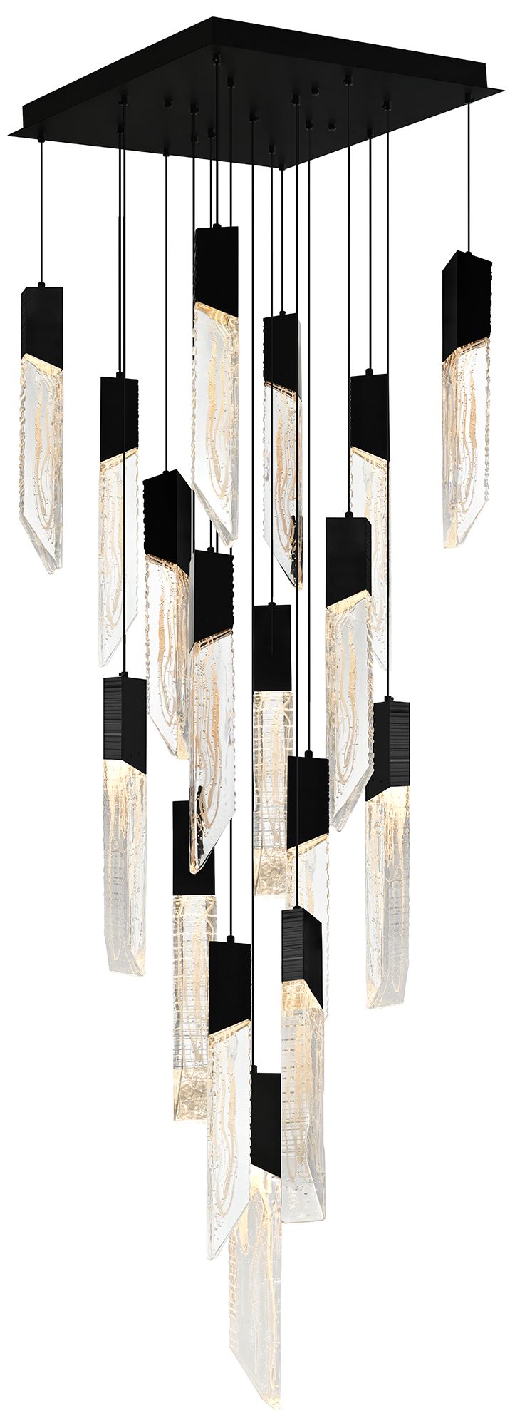 Petra Integrated LED 24in Black Chandelier with Handcrafted Glass