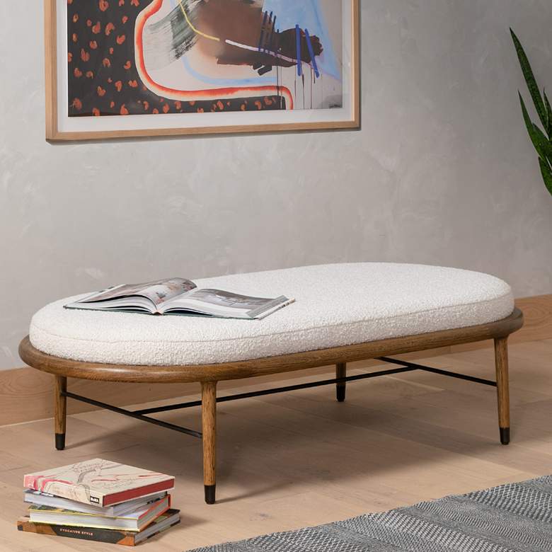 Image 1 Petra Modern Oak and Iron Oval Ottoman