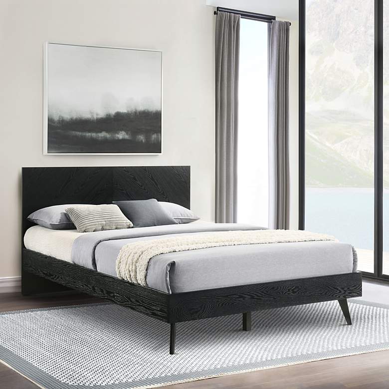 Image 1 Petra Queen Platform Bed Frame in Wood and Black Finish