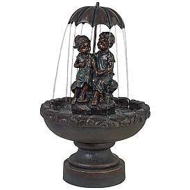 Image3 of Petrichor 40"H Bronze Children Under Umbrella Indoor/Outdoor Fountain