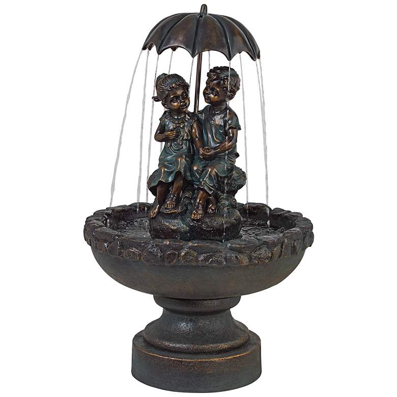 Image 3 Petrichor 40"H Bronze Children Under Umbrella Indoor/Outdoor Fountain